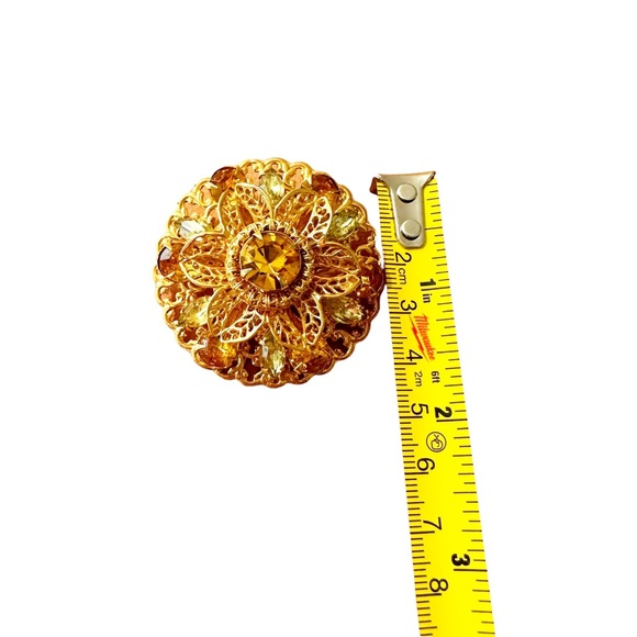 Vintage Mid Century Amber Light Green Prong Set Rhinestone Brooch - Picture 4 of 4